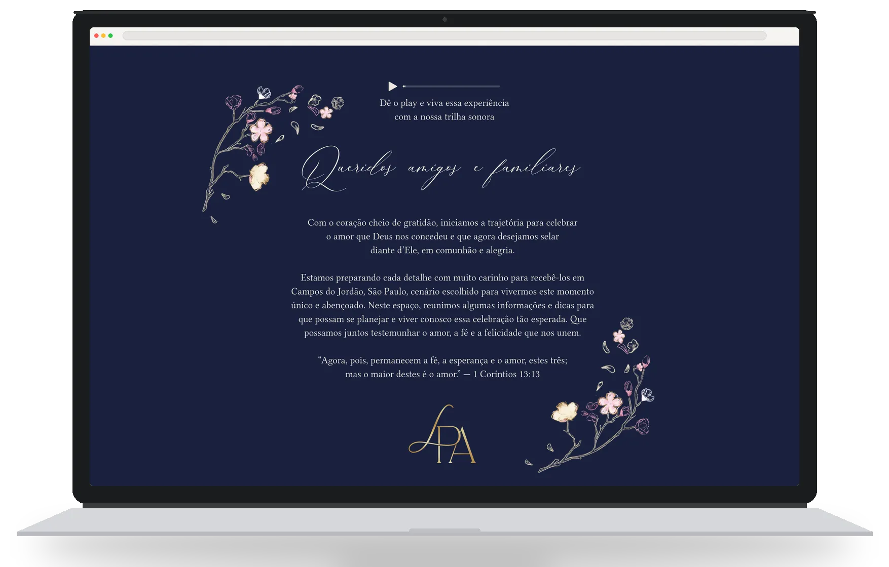 Wedding website, navy and floral design
